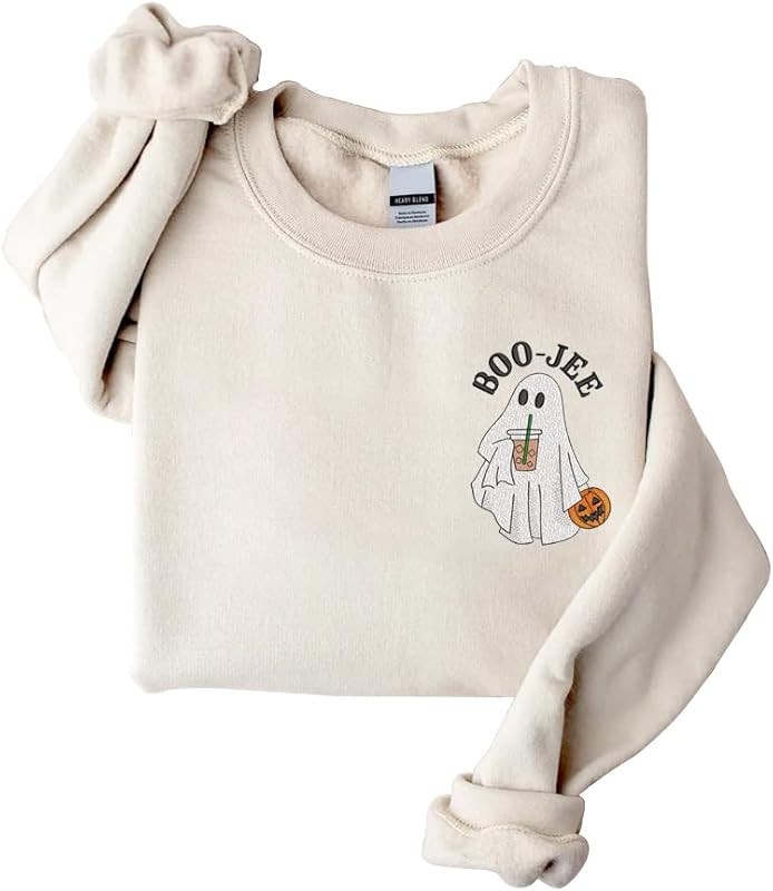IZI POD Cute Ghost Halloween Embroidered Sweatshirt, Costume Boujee Boo-Jee Spooky Season, Ghost ... | Amazon (US)