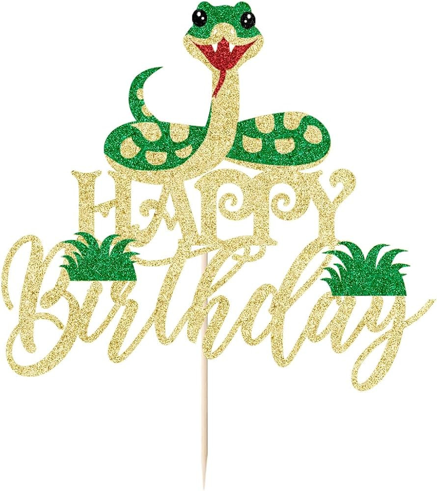 Kaoenla Glitter Snake Happy Birthday Cake Topper- snake theme happy birthday cake decoration anim... | Amazon (US)