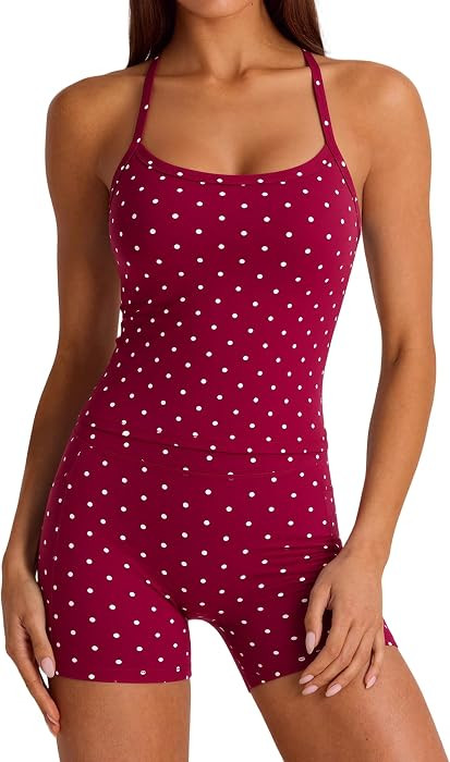 SUUKSESS Women 2 Piece Workout Sets High Waisted Biker Shorts with Pockets Built in bra Racerback... | Amazon (US)