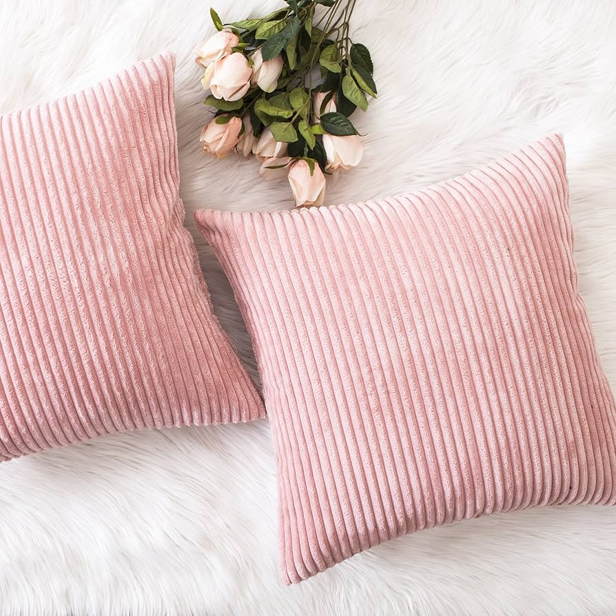 Home Brilliant Throw Pillow Covers Pink Gift for Teengirls Bedroom Decoration Supersoft Striped V... | Amazon (US)