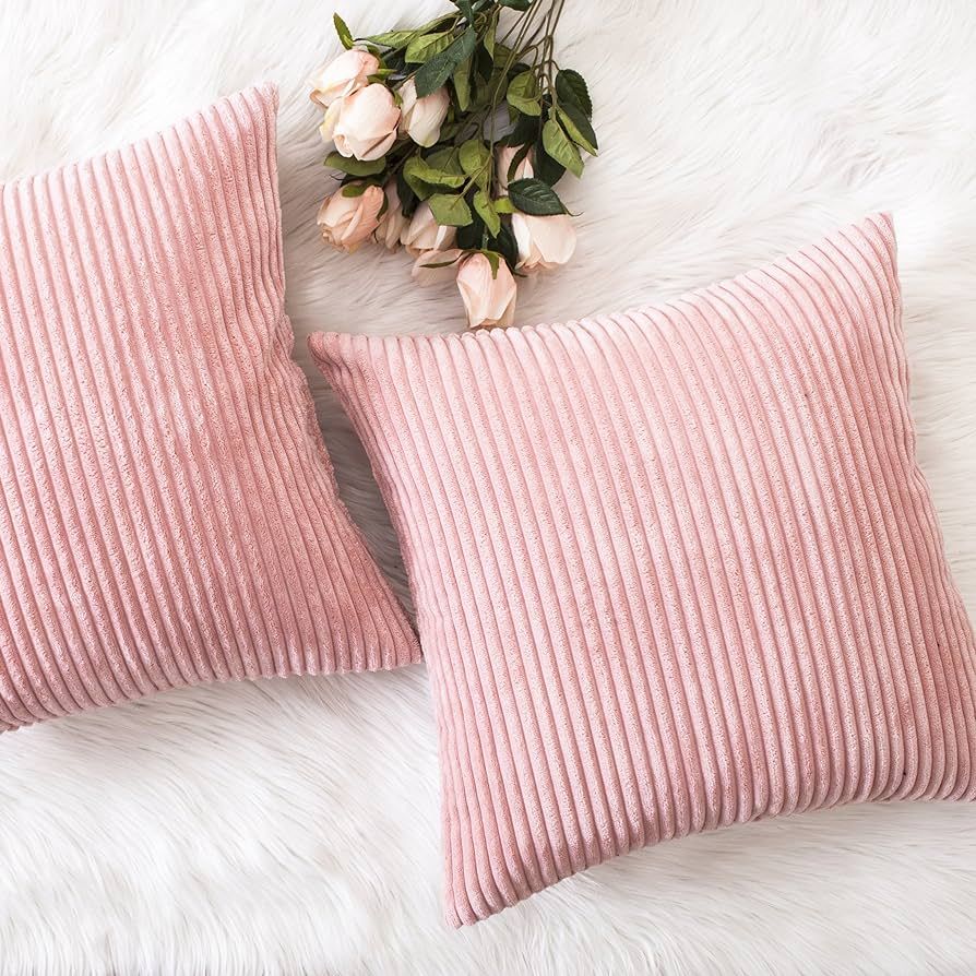 Home Brilliant Throw Pillow Covers Pink Gift for Teengirls Bedroom Decoration Supersoft Striped V... | Amazon (US)