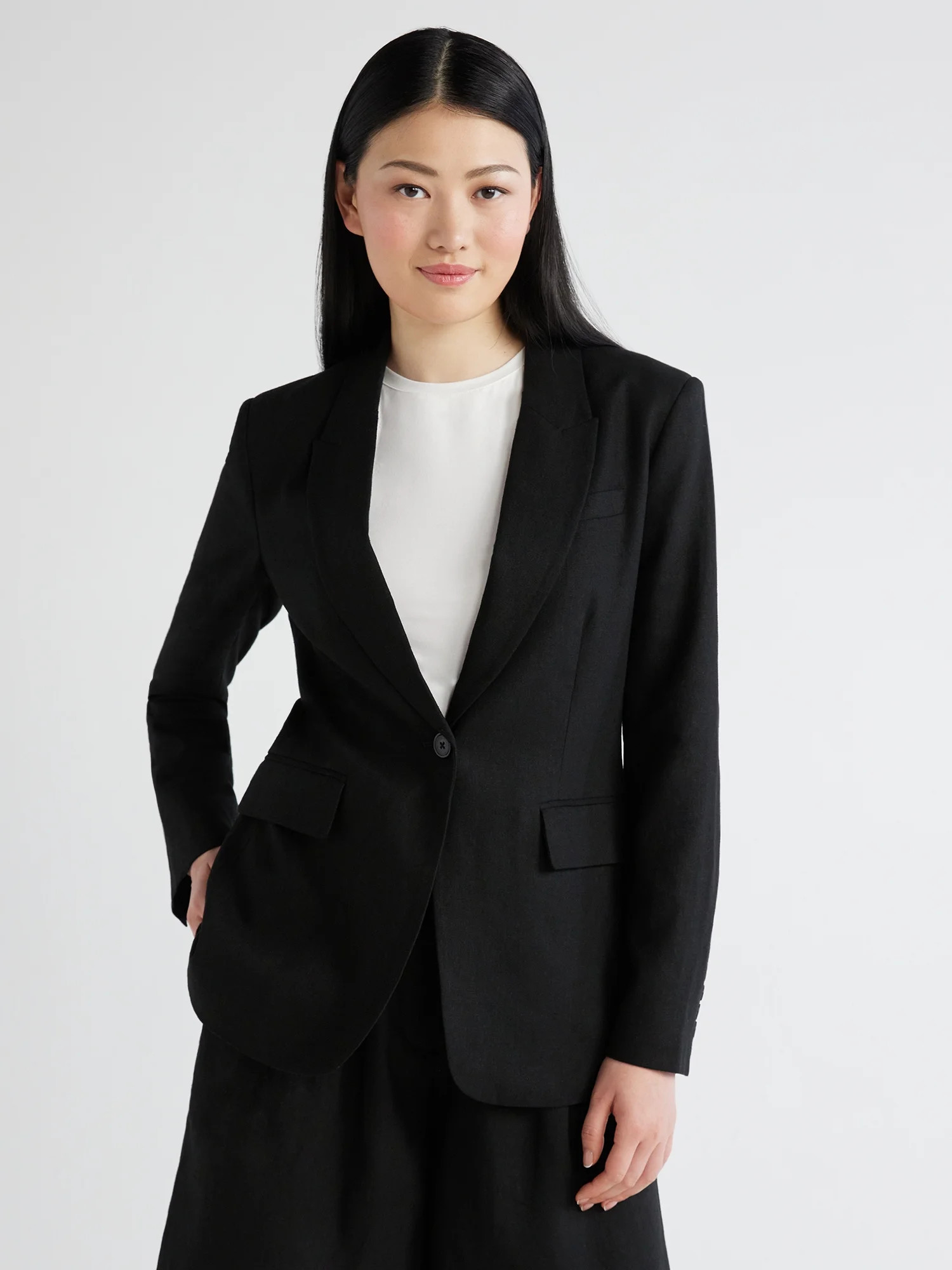 Scoop Women's Ultimate One Button Linen Blazer, Sizes XS-XXL | Walmart (US)