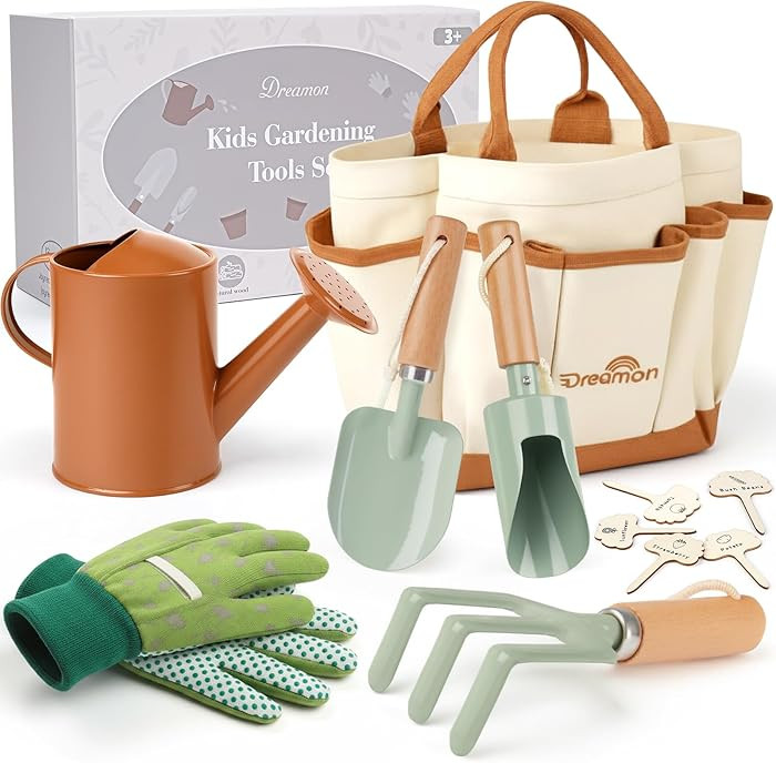 Dreamon Gardening Set Toys for Kids, Quality Garden Tool Kit Includes Tote Bag, Gloves, Shovel, R... | Amazon (US)
