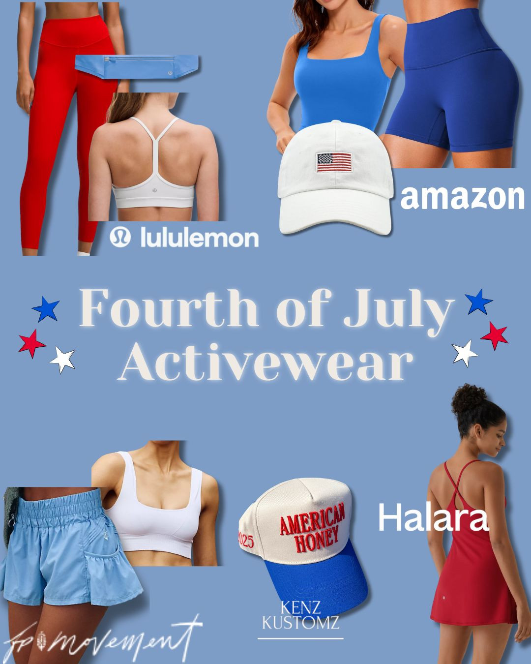 are you keeping active this fourth of july? I've got you covered for activewear that fits any budget from lululemon, to fp movement, to halara and even amazon and kenzcustomz trucker hats! I'm absolutely wearing that halara tennis dress to my family's cookout this year - you can't beat those removable built-in shorts! each of these items comes in so many different colors so you can customize your red white and blue ensemble, too! which are your favorites? #ltkactive #ltksalealert #ltkmidsize #ltkpetite #ltkfindsunder50 #ltkfindsunder100 #ltkstyletip #ltkfamily fourth of july independence day activewear loungewear tennis dress running shorts leggings biker shorts sports bra running belt patriotic amazon finds summer outfits  

 #LTKSummerEdit #LTKSeasonal #LTKActive