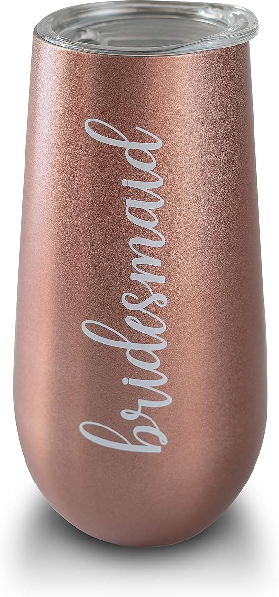 6 oz Rose Gold Stemless Champagne Flutes with Lid - Bridesmaid Champagne Flutes - Bridesmaid Tumb... | Amazon (US)