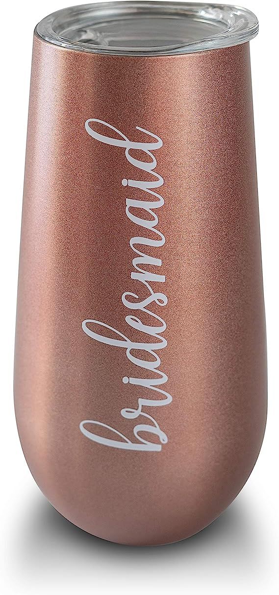 6 oz Rose Gold Stemless Champagne Flutes with Lid - Bridesmaid Champagne Flutes - Bridesmaid Tumb... | Amazon (US)
