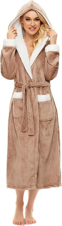 iniber Plush Robes for Women, Womens Robe Long, Fuzzy Fluffy Soft Warm Fleece Hooded Bathrobe | Amazon (US)