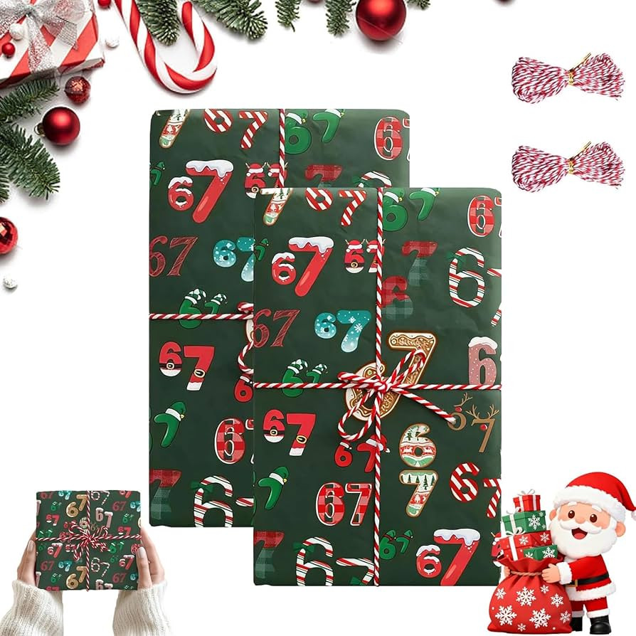 MQF 2 Pcs 67 Christmas Wrapping Paper,67 Meme Paper with Decorative Cord,19×36in Wide Birthday X... | Amazon (US)