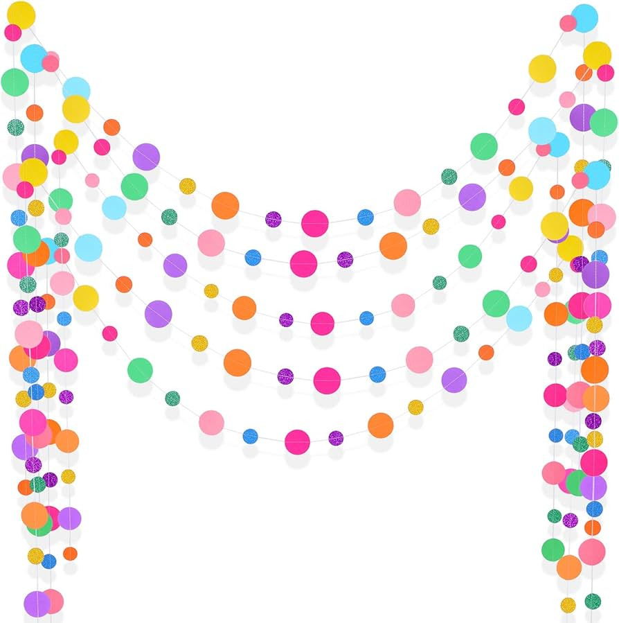 Outus 5 Pieces Colorful Dots Paper Garland Round Glitter Garland Hanging Confetti Streamers Backd... | Amazon (US)