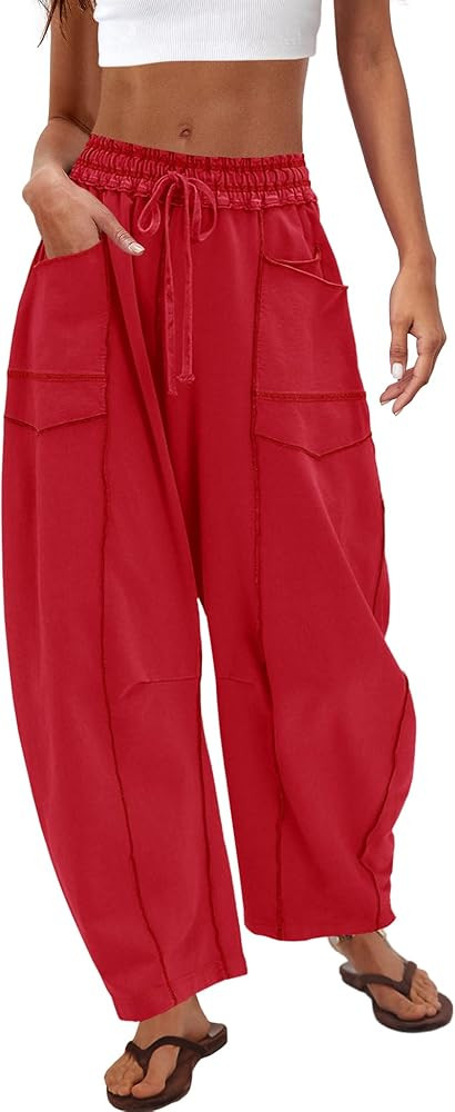 Nirovien Womens Barrel Sweatpants High Waisted Wide Leg Sweatpants Drawstring Lounge Baggy Pants ... | Amazon (US)