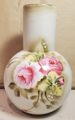 Beautiful Vintage Lefton China Japan Bulbous Vase Pink Roses Green Vase 1266 | eBay US