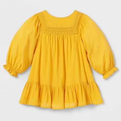 Toddler Girls' Solid Crochet Long Sleeve Dress - Cat & Jack™ Light Mustard Yellow | Target
