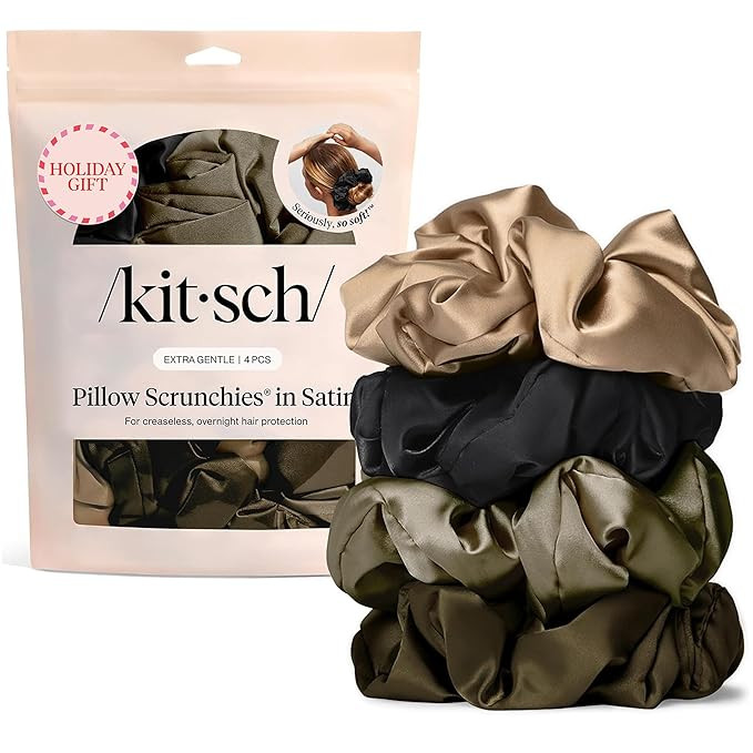 Kitsch Pillow Satin Scrunchies for Women - Hair Ties No Damage, No Crease Hair Accessories | Perf... | Amazon (US)