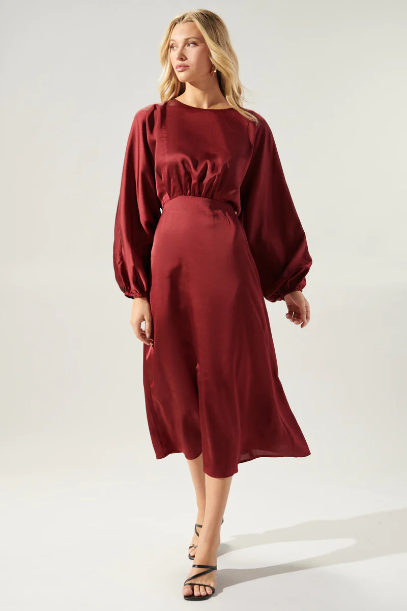 Chateau Satin Dolman Sleeve Midi Dress | Sugarlips