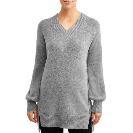 Time and Tru Women's V-Neck Tunic Sweater | Walmart (US)