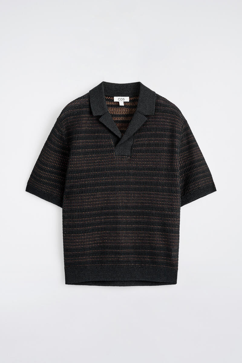 Striped Open-Knit Polo Shirt in Navy | COS UK