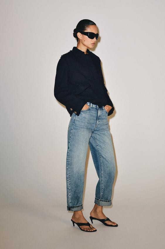 Zara - Zw Collection Mid-Rise Cuffed Balloon Jeans - Blue - 31 (Ca 12) - Woman | Zara Canada