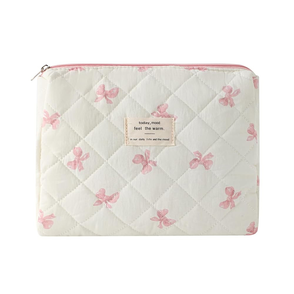 uekeboag Quilted Cotton Makeup Bag,Coquette Quilted Toiletry Bag for Women and Girls,Floral Coque... | Amazon (US)