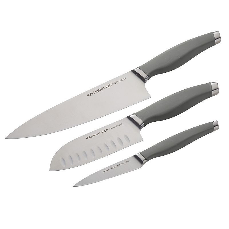 Rachael Ray Cutlery 3-pc. Japanese Stainless Steel Chef & Santoku Knife Set, Gray | Kohl's