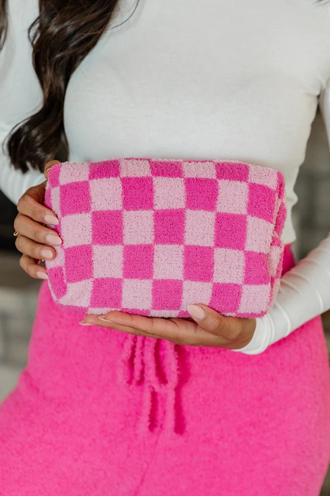 Fuzzy Pink Checkered Pouch DOORBUSTER | Pink Lily