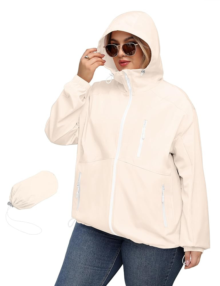 Avoogue Plus Size Womens Rain Jacket with Hood Waterproof Raincoats Lightweight Packable Outdoor ... | Amazon (US)