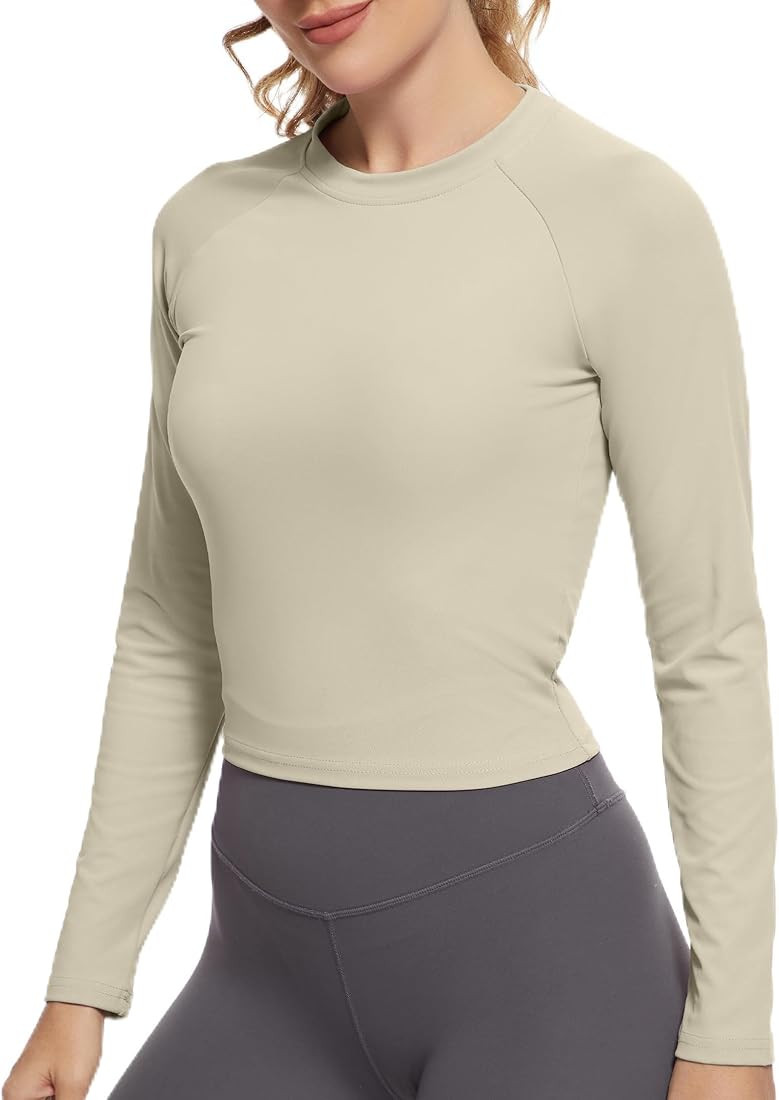 GGOV Womens Long Sleeve Crop Workout Tops Yoga Cropped Top Gym Shirts Athletic Clothes Slim Fit | Amazon (US)