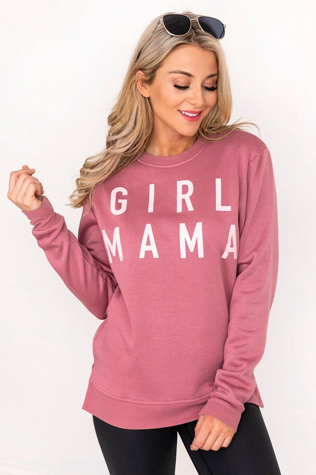 Girl Mama Super Soft Fleece Mauve Graphic Sweatshirt | Pink Lily