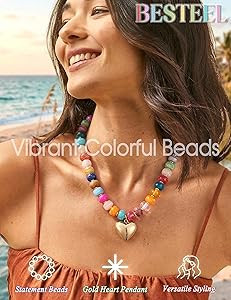 Besteel Chunky Beaded Necklace for Women Trendy Boho Colorful Resin Bead Choker Necklaces Gold Co... | Amazon (US)