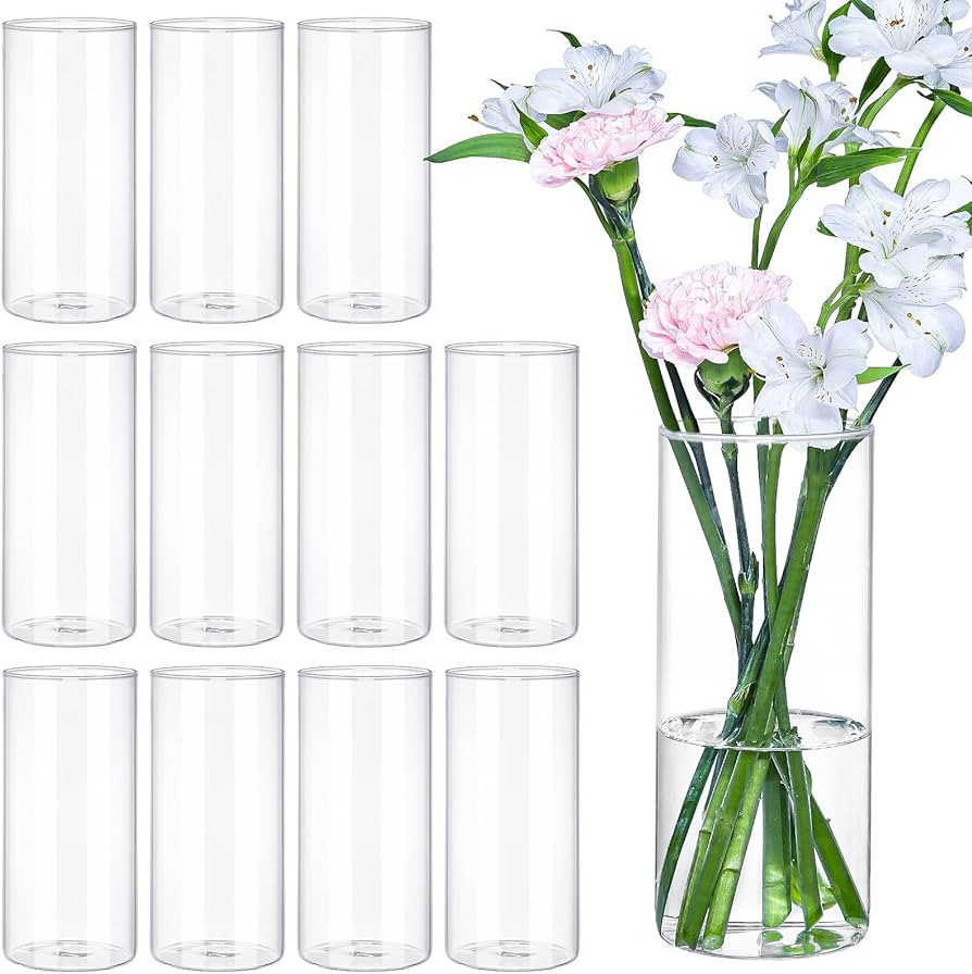 TBWIND 12Pcs Glass Cylinder Vases 8 Inch Tall Clear Flower Vases for Centerpieces Wedding Decorat... | Amazon (US)