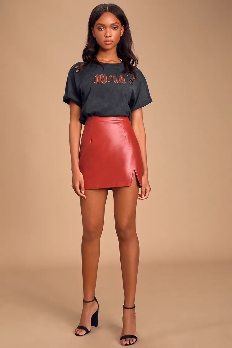 Corte Red Vegan Leather Mini Skirt | Lulus (US)