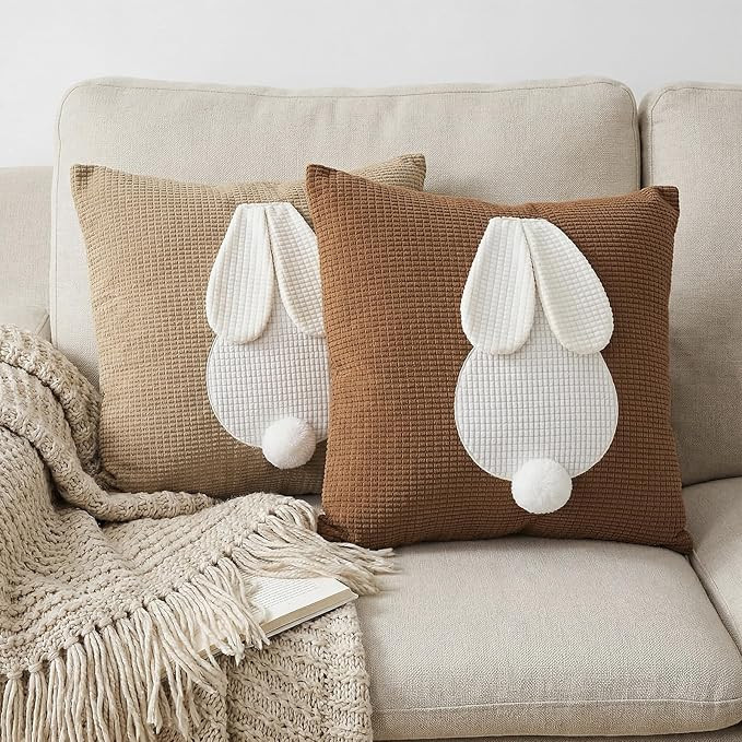 Easter Bunny Pillow Covers 18" x 18"Bunny Ears Throw Pillows Cover Set of 2 Boho Rabbit Pillow Ca... | Amazon (US)