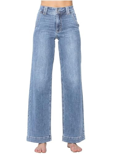 Astylish Women Pants Wide Leg Jeans Woman Tummy High Waist Double Button Bootcut Trousers Stretch... | Amazon (US)