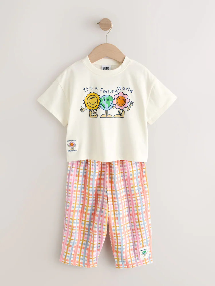 Ecru White Smiley World Short Sleeve Top and Barrel Trousers Set (3mths-7yrs) | Next US