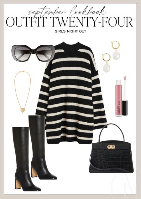 Fall girls night out look. I love this stripe sweater dress and knee high boots. 

#LTKSeasonal #LTKworkwear #LTKstyletip