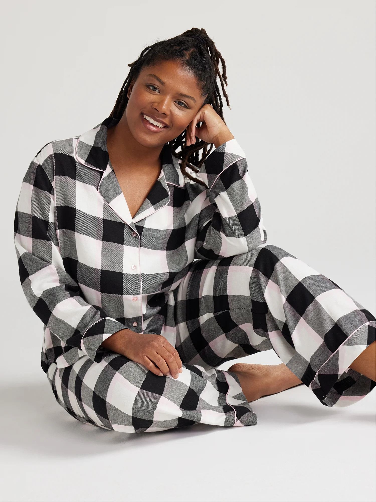 Joyspun Women's Long Sleeve Flannel Sleep Top and Pants Pajama Set, 2-Piece, Sizes XS to 3X | Walmart (US)