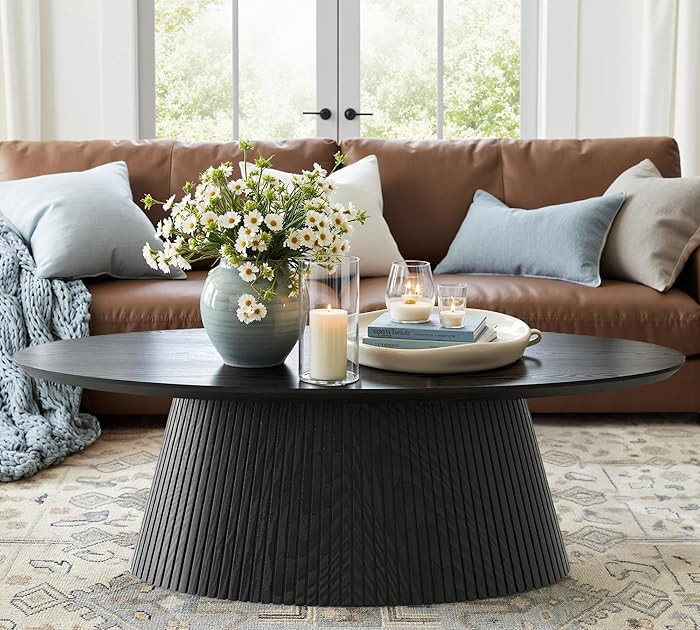 win2win Oval Coffee Table, Modern Coffee Table with Fluted Design, Minimalist Tea Table with Wood... | Amazon (US)