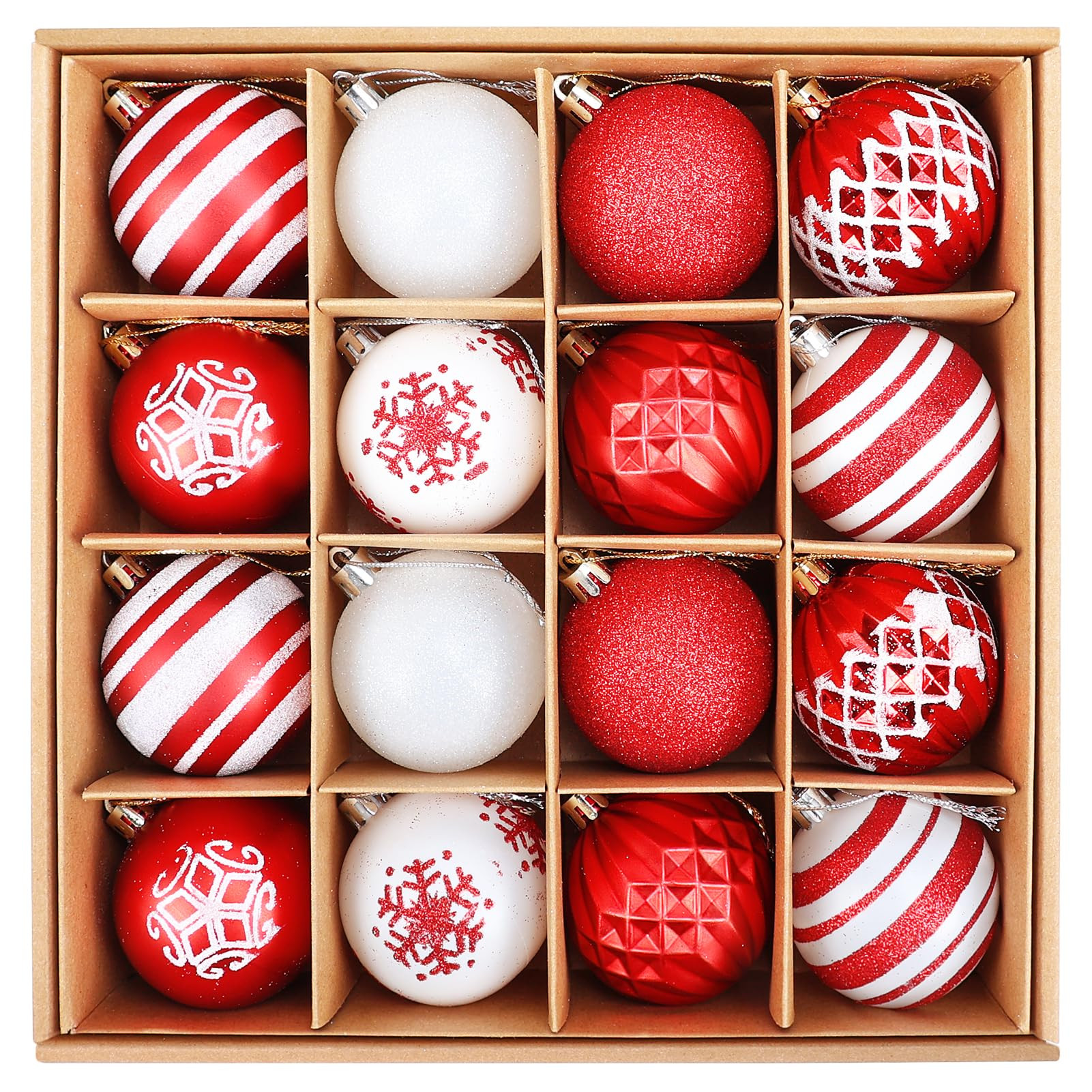 16PCS Christmas Ball Ornaments, 2.36 Inch Red and White Christmas Tree Ornaments with Glittering,... | Amazon (US)