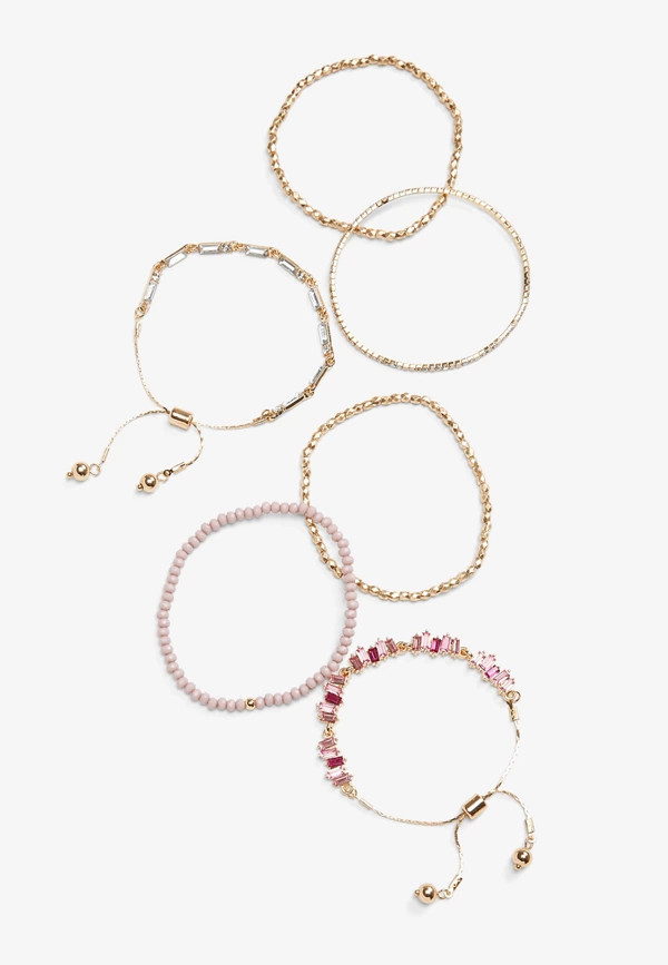 6 Piece Pink Beaded Stretch Bracelet Set | Maurices