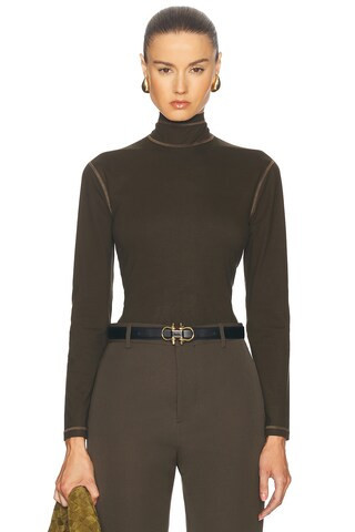 Bottega Veneta Long Sleeve Turtleneck Top in Olive | FWRD 