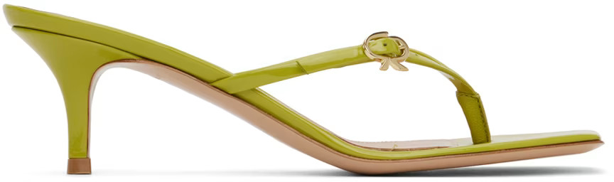 Green Ribbon Thong Heeled Sandals | SSENSE