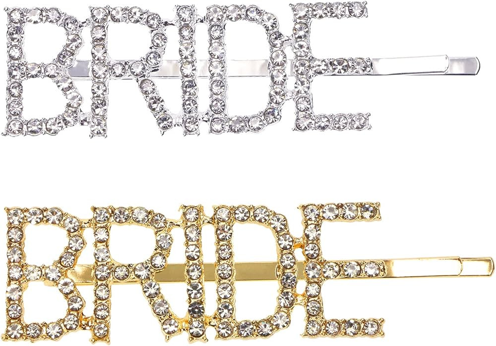 Bride Hair Clips Penta Angel 2Pcs Gold Silver Rhinestone Letter Clip Pins Hair Accessories for Br... | Amazon (US)