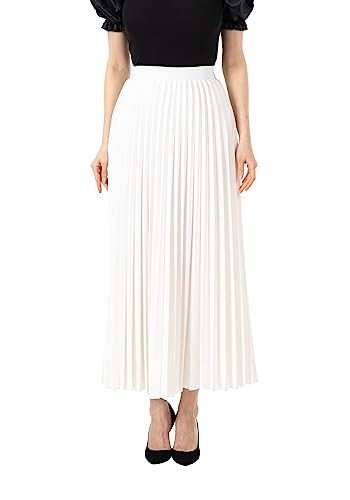 G-Line Women's High Waist Pleated A-Line Swing Skirt, Elastic Waist A Line Pleated Ruffle Midi-Long Skirt, Casual Elastic High Waist Boho Pleated Skirt, The Modest Women Maxi Skirt for Daily (White) | Amazon (US)