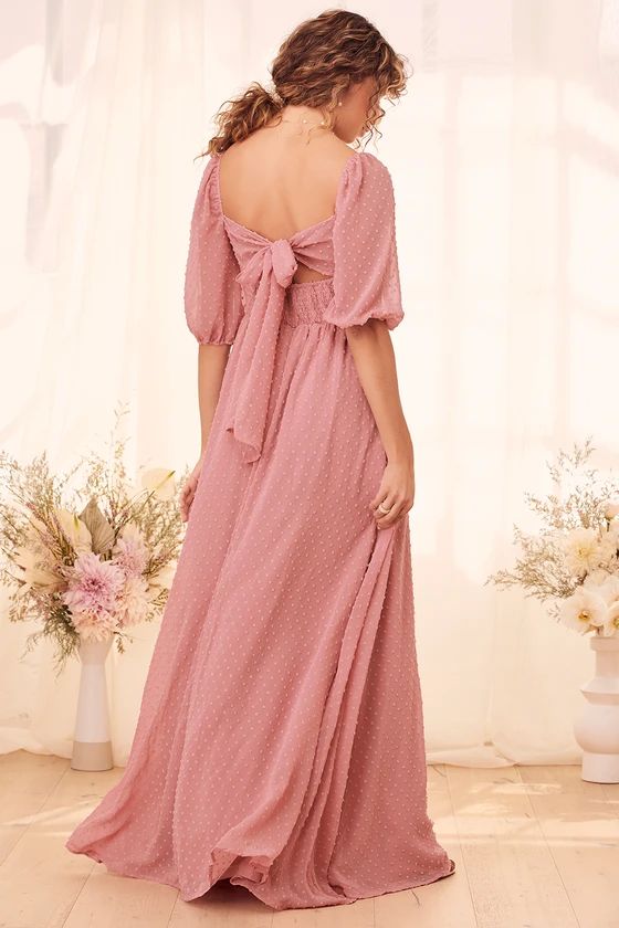 Romance is Here Rose Swiss Dot Tie-Back Maxi Dress | Lulus (US)