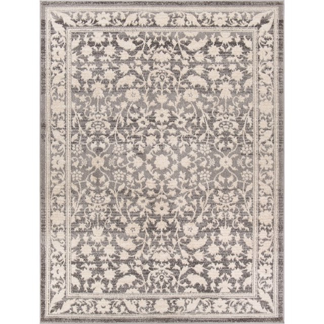 My Texas House Estelle 5'3" x 7' Grey White Floral Indoor Area Rug | Walmart (US)