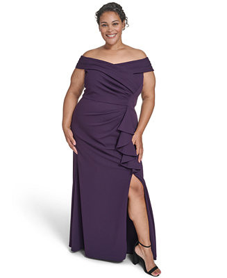 Eliza J Plus Size Off Shoulder Pleated Ruffle Gown - Macy's | Macy's
