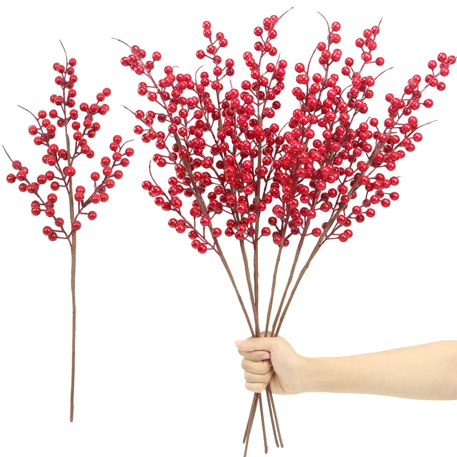 6 Pack Artificial Red Berry Stems 25.2 Inch, Long Christmas Red Berries Faux Red Berry Picks for ... | Amazon (US)