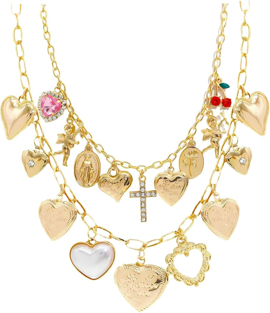 JNF 18K Gold Chain Necklace for Women Boho Coin Heart Butterfly Cross Pendent Charm Necklace Gold... | Amazon (US)