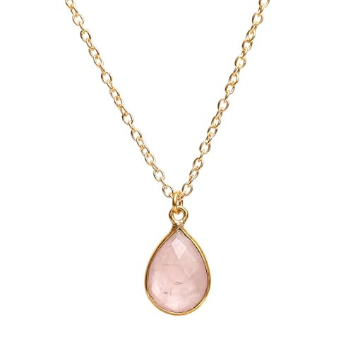 Gempires Rose Quartz Gemstone Pendant Necklace Pink Crystal Minimalist Jewelry Hypoallergenic 18 Inch Gold Plated Dainty Handmade Teardrop Necklaces | Amazon (US)
