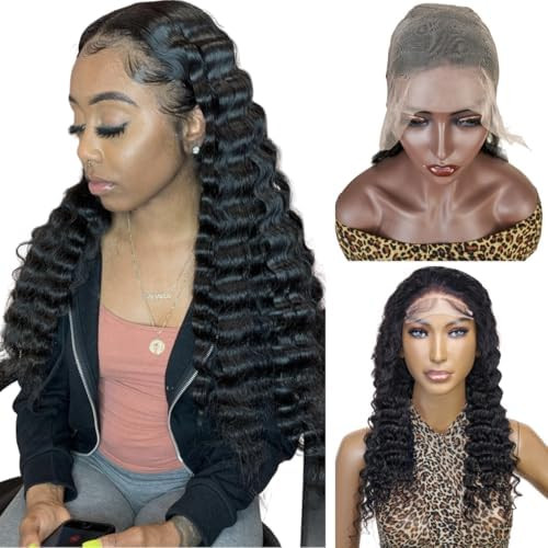 Glueless Crimp Deep Wave Lace Front Wig Human Hair 13x4 HD Transparent Lace Pre Plucked Pre Cut B... | Amazon (US)