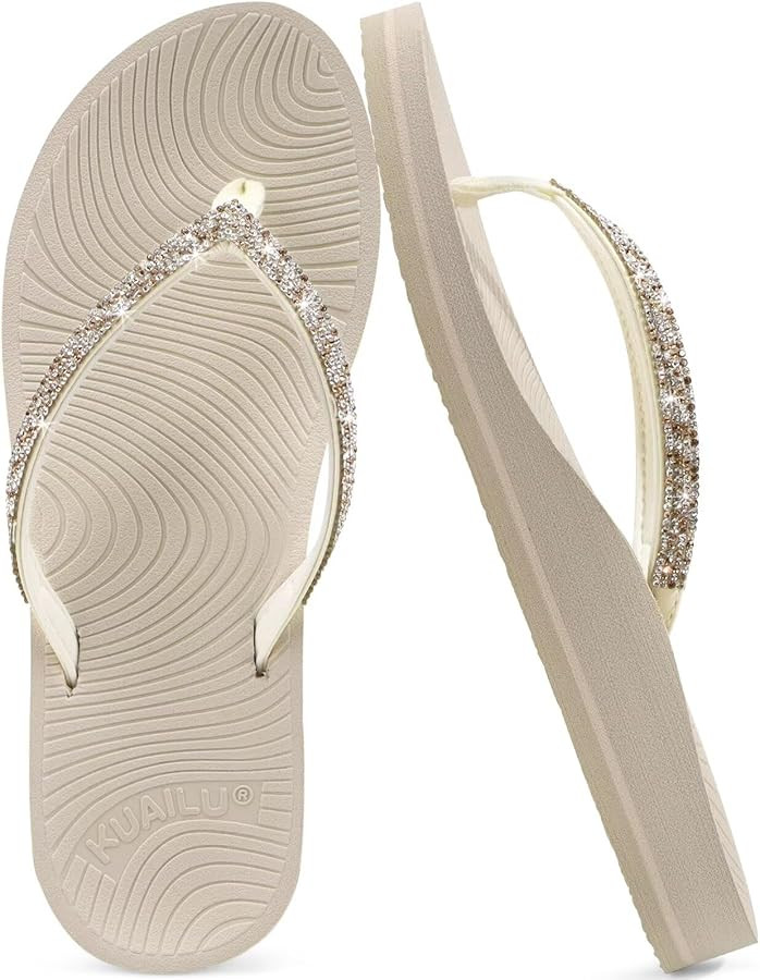 KuaiLu Women's Rhinestone Flip Flops with Comfort Arch Support Yoga Mat Cushion Sandals Fashion S... | Amazon (US)